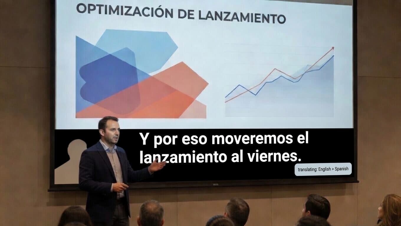 Live translated subtitles during an in-person presentation.
